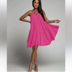 Made in Italy cotton Summer Boho pink sleeveless lined Flowy dress  Maxi Dress